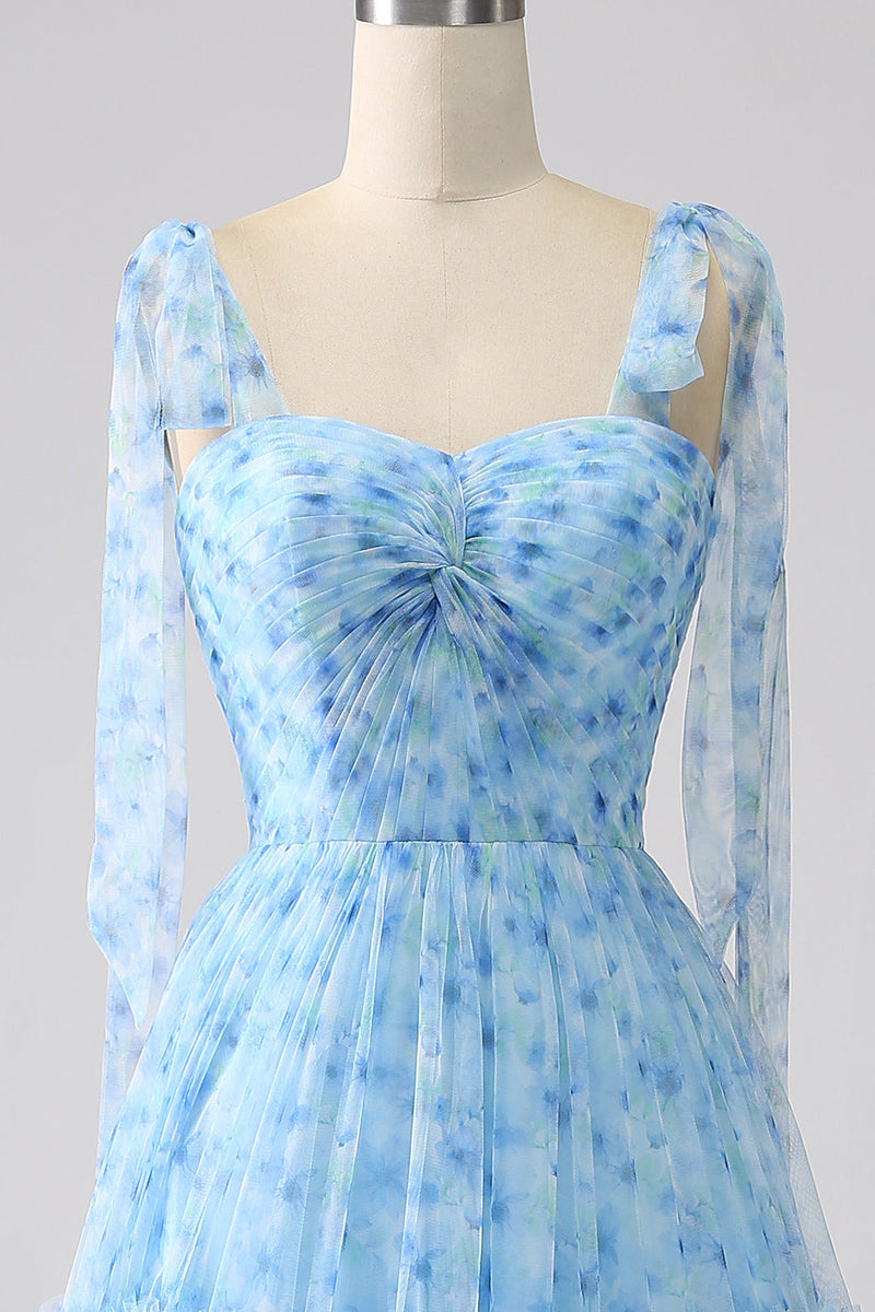Załaduj obraz do przeglądarki galerii, Jasnoniebieska Długa Sukienka Na Wesele w Kwiaty