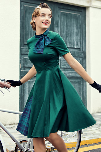 Zielona Sukienka Vintage Swing z Pledu w stylu lat 50-tych
