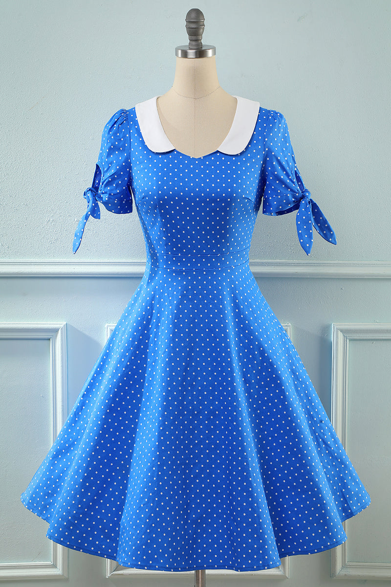 Załaduj obraz do przeglądarki galerii, Vintage niebieski kropki 1950 sukienka