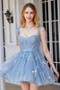Załaduj obraz do przeglądarki galerii, Tiulowa Niebieska Sukienki Koktajlowe z Haftem
