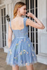 Załaduj obraz do przeglądarki galerii, Tiulowa Niebieska Sukienki Koktajlowe z Haftem