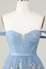 Załaduj obraz do przeglądarki galerii, Cute A Line Sweetheart Grey Blue Krótka sukienka Homecoming z haftem