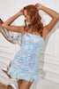 Załaduj obraz do przeglądarki galerii, Niebieska Sukienki Cekinowe Koktajlowa z Piórami