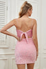 Załaduj obraz do przeglądarki galerii, Różowe Cienkich Ramiączkach Cekinowe Sukienka Koktajlowa