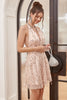 Załaduj obraz do przeglądarki galerii, Różowa Halter Bez Pleców Sukienki Krótkie na Studniówke z Cekinami