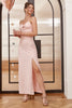 Załaduj obraz do przeglądarki galerii, Różowe paski spaghetti wycięte suknia ślubna z kokardką