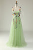 Załaduj obraz do przeglądarki galerii, Zielona Cienkich Ramiączkach Sukienka Na Studniówkę z Kwiatami 3D
