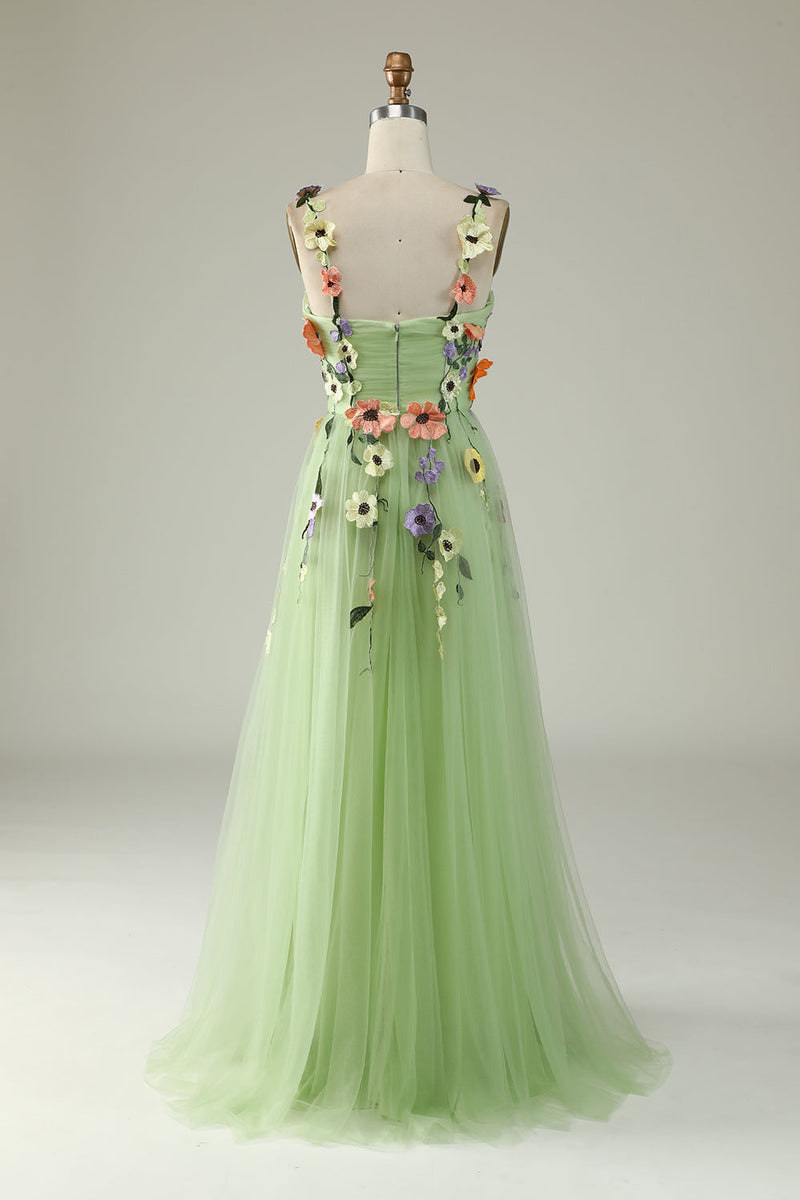 Załaduj obraz do przeglądarki galerii, Fioletowa Cienkich Ramiączkach Sukienka Na Studniówkę z Kwiatami 3D