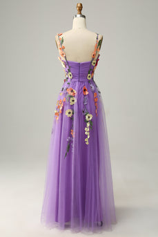 Tiulowe Fioletowych Sukienki Na Studniówke z kwiatami 3D