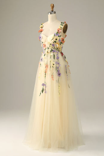 Szampańskie Cienkich Ramiączkach Sukienka Na Studniówkę z Kwiatami 3D