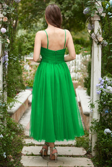 Zielona Tiulowa Sukienki Na Studniówke z Falbanami