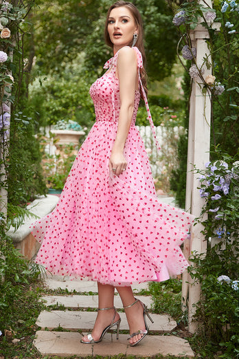 Różowa Tiulowa Sukienki Na Studniówkę z Serduszkami