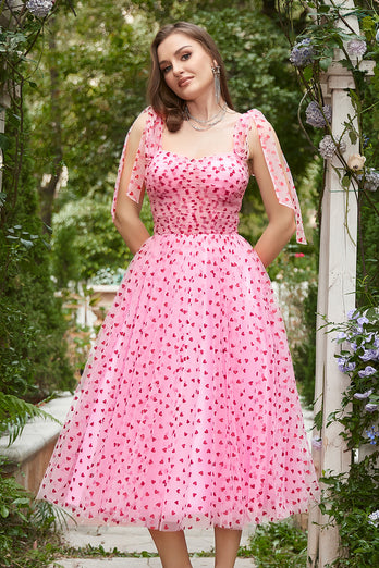 Różowa Tiulowa Sukienki Na Studniówkę z Serduszkami