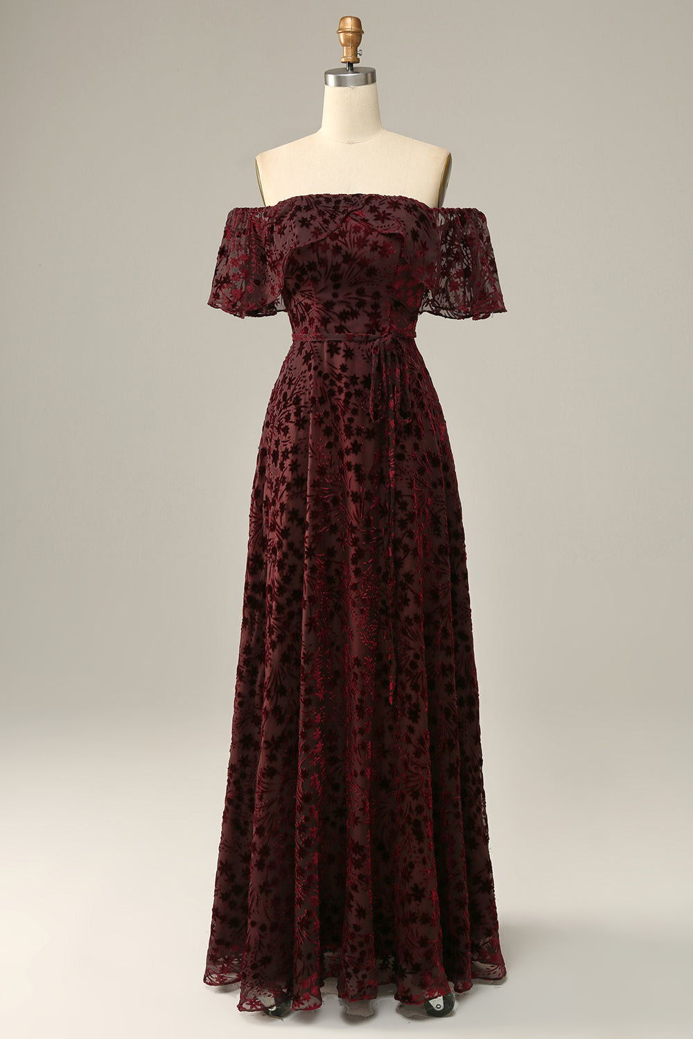 Burgundia Długie Sukienka Wieczorowe z Odkrytymi Ramionami
