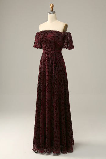 Burgundia Długie Sukienka Wieczorowe z Odkrytymi Ramionami