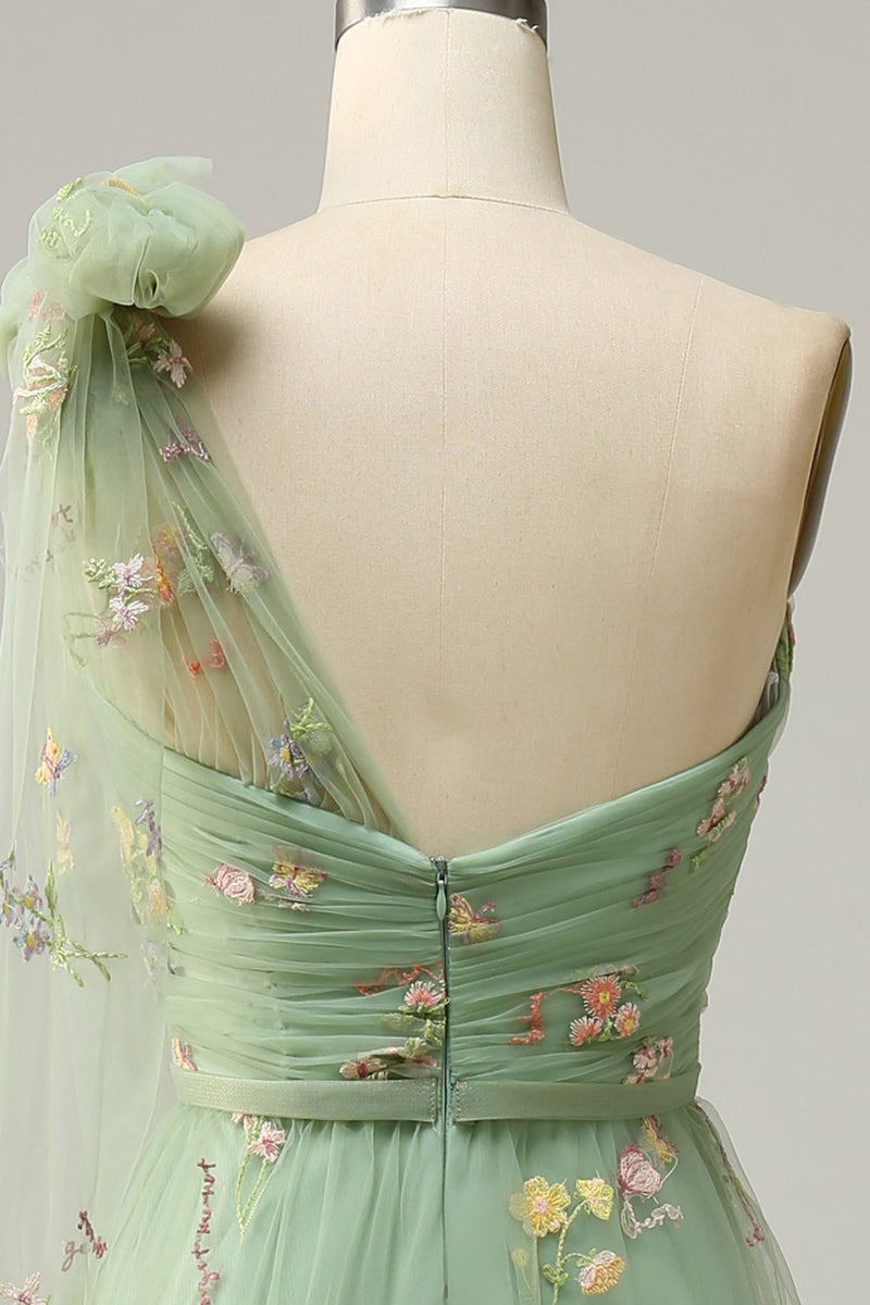 Załaduj obraz do przeglądarki galerii, Tiulowe Zielona Długa Sukienka Na Studniówkę z Haftem