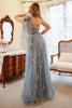 Załaduj obraz do przeglądarki galerii, Plus Size Tiulowa Niebieska Jedno Ramię Sukienki Na Studniówke z Haftem