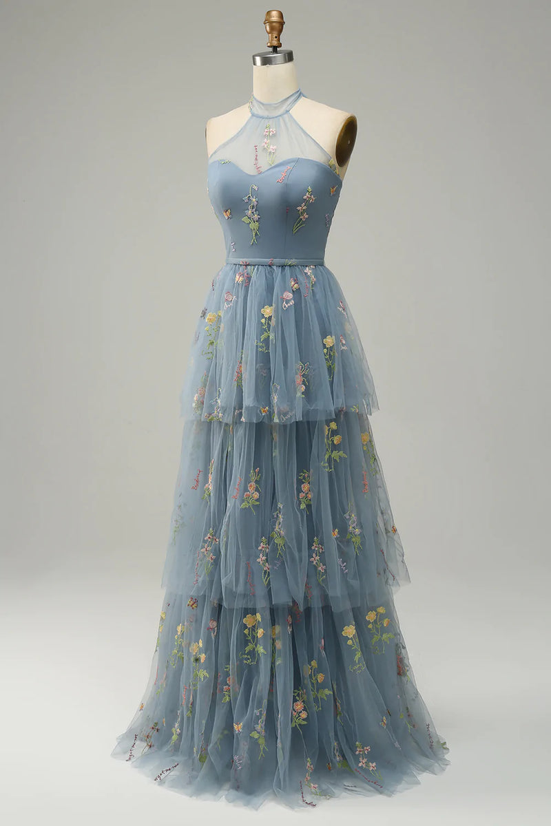 Załaduj obraz do przeglądarki galerii, Niebieska Tiulowe Sukienka Na Studniówkę W Kształcie Litery A