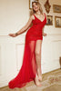 Załaduj obraz do przeglądarki galerii, Plus Size Dekolt V Czerwona Sukienka Na Studniówkę Z Haftem