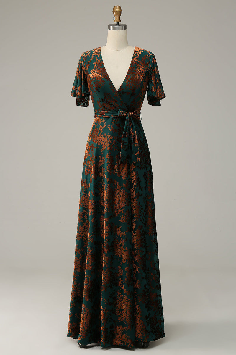 Załaduj obraz do przeglądarki galerii, Zielona Aksamitna Sukienki Na Wesele Dla Mamy z Krótki Rękaw