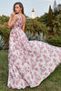 Załaduj obraz do przeglądarki galerii, Dekolt V Długa Różowa Kwiatowy Nadruk Sukienki Na Studniówke z Rozcięciem
