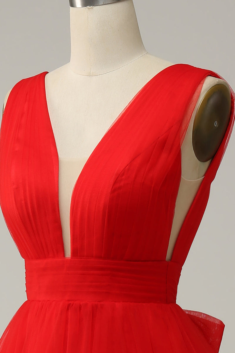 Załaduj obraz do przeglądarki galerii, Czerwona Dekolt V Tiulowa Sukienki Koktajlowe