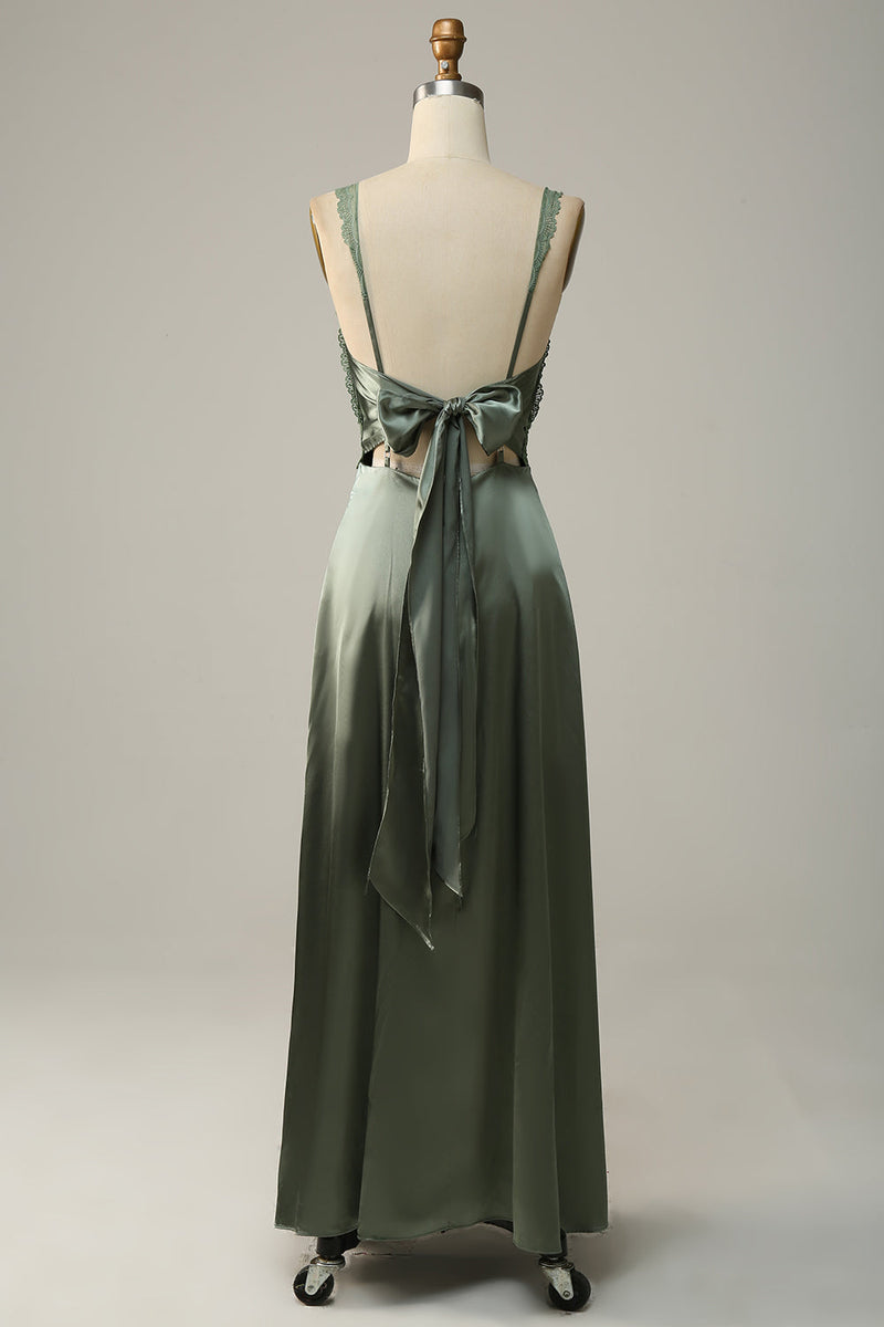 Załaduj obraz do przeglądarki galerii, Dekolt V Zielona Sukienki Dla Druhny Bez Pleców Bez Rękawów