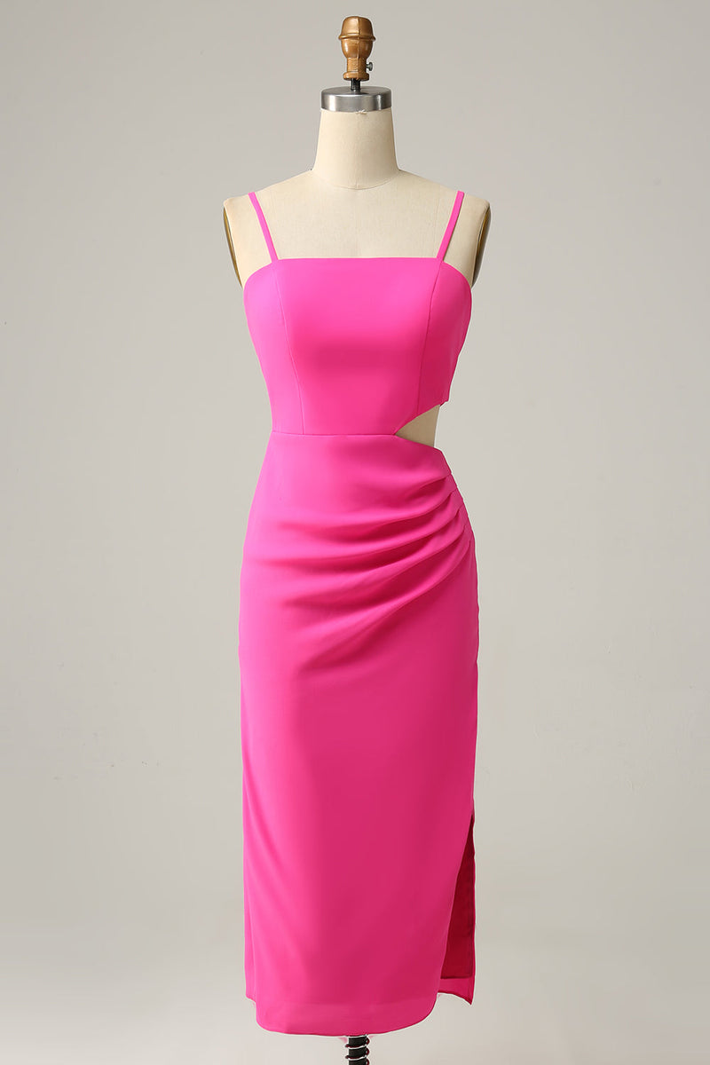 Załaduj obraz do przeglądarki galerii, Cienkich Ramiączkach Różową Sukienki Dla Druhny z Marszczeniami