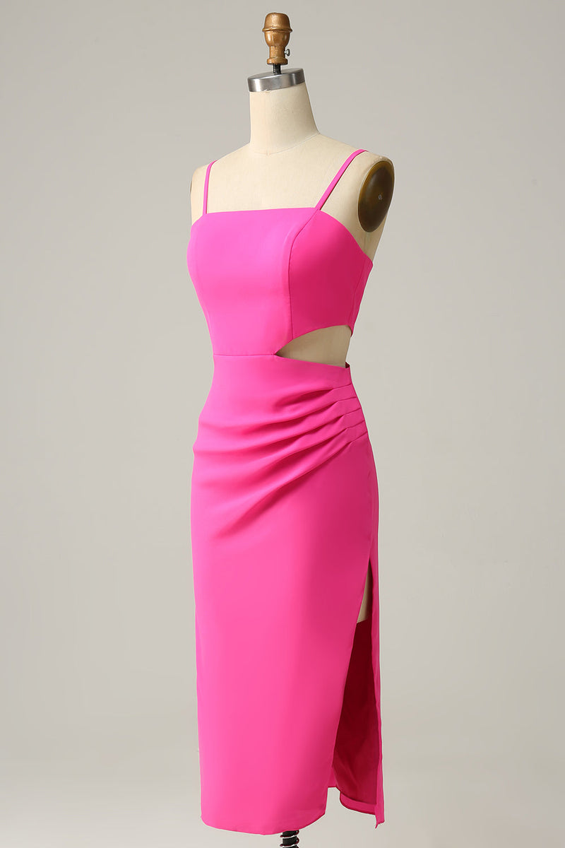 Załaduj obraz do przeglądarki galerii, Cienkich Ramiączkach Różową Sukienki Dla Druhny z Marszczeniami