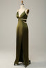 Załaduj obraz do przeglądarki galerii, Cienkich Ramiączkach Zielona Sukienki Dla Druhny Z Rozcięciem