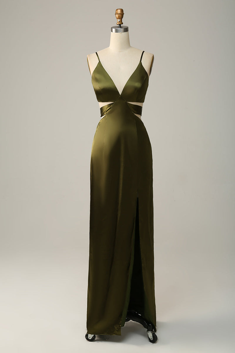 Załaduj obraz do przeglądarki galerii, Cienkich Ramiączkach Zielona Sukienki Dla Druhny Z Rozcięciem