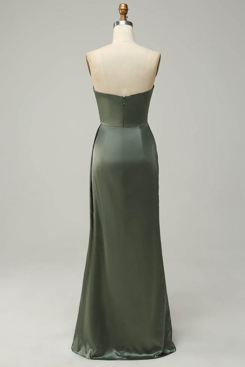 Załaduj obraz do przeglądarki galerii, Eukaliptusowa Sukienki Dla Druhny Bez Ramiączek z Rozcięciem