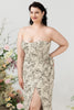 Załaduj obraz do przeglądarki galerii, Plus Size Kwiatowy Nadruk Szara Sukienka Dla Druhny Bez Ramiączek