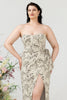 Załaduj obraz do przeglądarki galerii, Plus Size Kwiatowy Nadruk Szara Sukienka Dla Druhny Bez Ramiączek