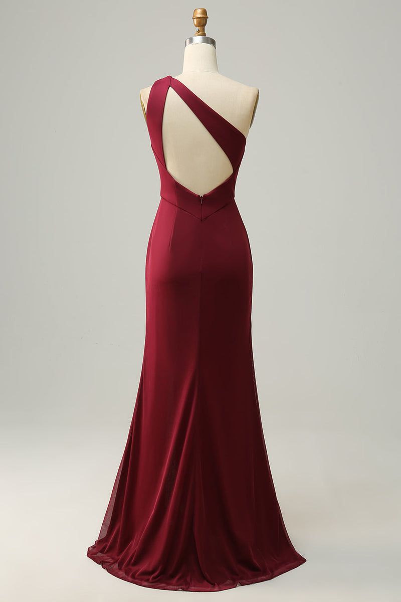 Załaduj obraz do przeglądarki galerii, Czerwona Sukienki Dla Druhny Na Jedno Ramię Z Rozcięciem