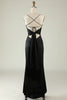 Załaduj obraz do przeglądarki galerii, Cienkich Ramiączkach Czarna Satynowa Sukienka Na Studniówkę Z Frędzlami