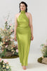 Załaduj obraz do przeglądarki galerii, Plus Size Syrenka Satynowe Dekolt Halter Zielona Sukienki Na Wesele z Odkrytymi Plecami