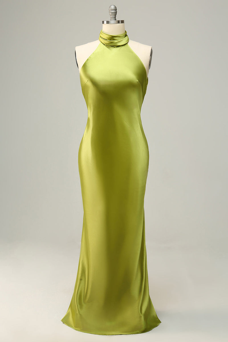 Załaduj obraz do przeglądarki galerii, Dekolt Halter Zielona Sukienki Dla Druhny z Odkrytymi Plecami