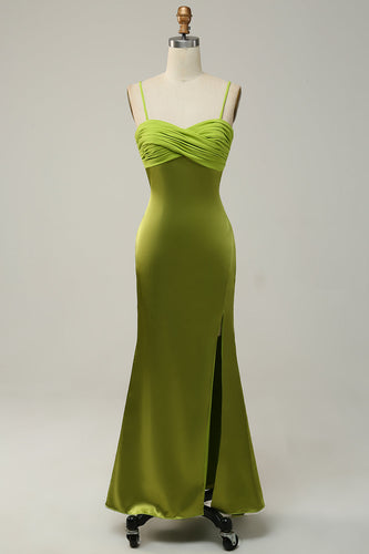 Satynowe Syrenka Zielone Sukienki Dla Druhny Z Rozcięciem