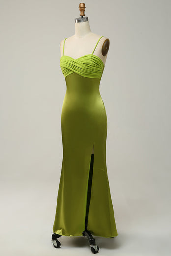 Satynowe Syrenka Zielone Sukienki Dla Druhny Z Rozcięciem