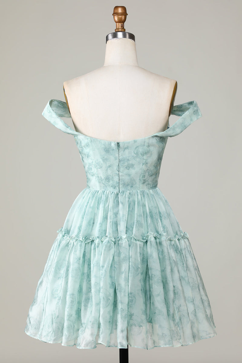 Załaduj obraz do przeglądarki galerii, Stylowa krótka sukienka z nadrukiem Sage Sage