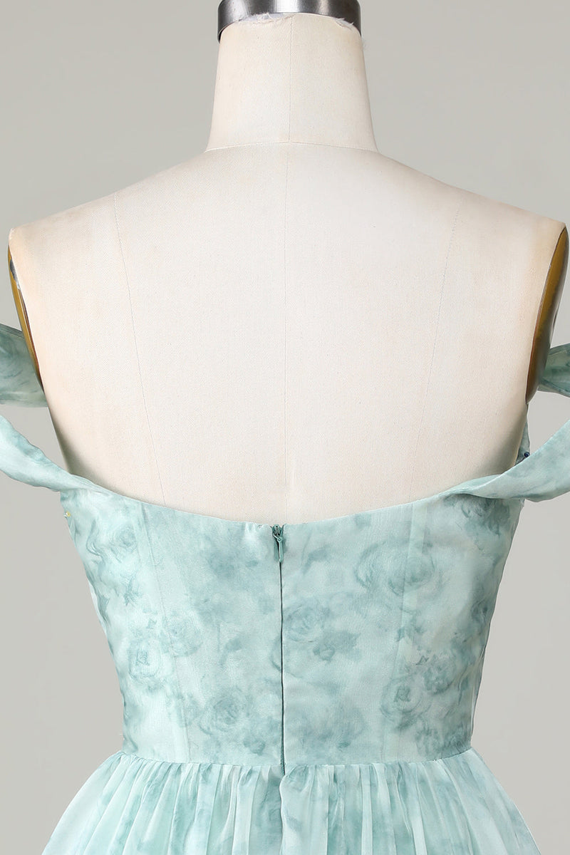 Załaduj obraz do przeglądarki galerii, Stylowa krótka sukienka z nadrukiem Sage Sage