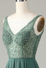 Załaduj obraz do przeglądarki galerii, Eukaliptus Długa Sukienki Dla Druhny w Kształcie Litery A z Koralikami