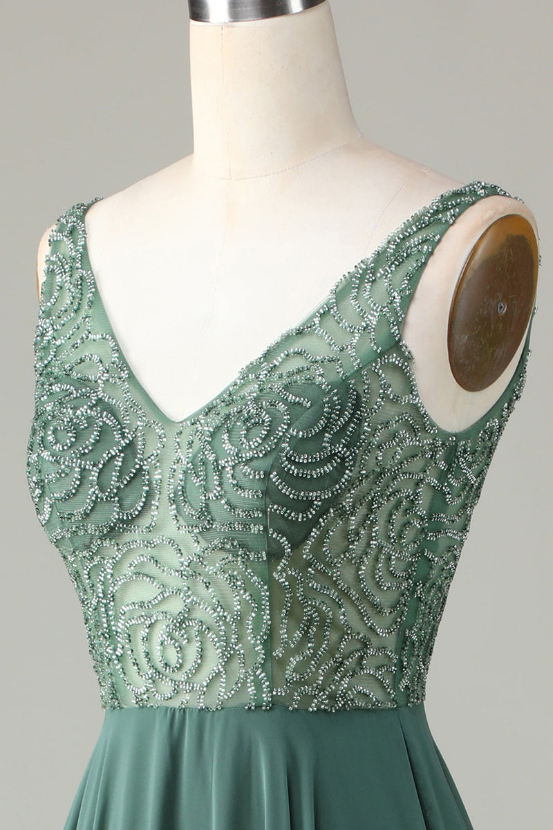 Załaduj obraz do przeglądarki galerii, Eukaliptus Długa Sukienki Dla Druhny w Kształcie Litery A z Koralikami