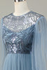 Załaduj obraz do przeglądarki galerii, Niebieski Cekinowa Sukienka Z Długim Rękawem Dla Druhen