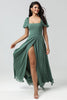 Załaduj obraz do przeglądarki galerii, Szyfonowe Bufiaste Rękawy Zielona Sukienka Dla Druhen