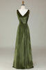 Załaduj obraz do przeglądarki galerii, Dekolt V Bez Rękawów Zielona Aksamitna Sukienki Dla Druhny