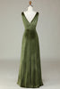 Załaduj obraz do przeglądarki galerii, Dekolt V Bez Rękawów Zielona Aksamitna Sukienki Dla Druhny