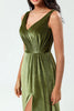 Załaduj obraz do przeglądarki galerii, Dekolt V Bez Rękawów Zielona Aksamitna Sukienki Dla Druhny Z Rozcięciem