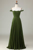 Załaduj obraz do przeglądarki galerii, Oliwkowa Sukienki Dla Druhny z Odkrytymi Ramionami z Rozcięciem